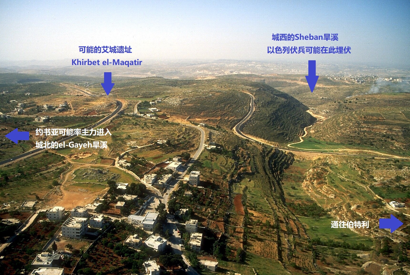 上图:从北向南鸟瞰艾城遗址和古战场。