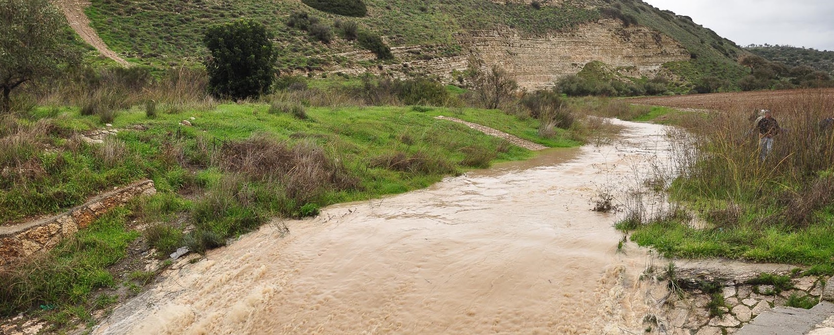上图:下雨三天之后的以拉溪,河水满溢。