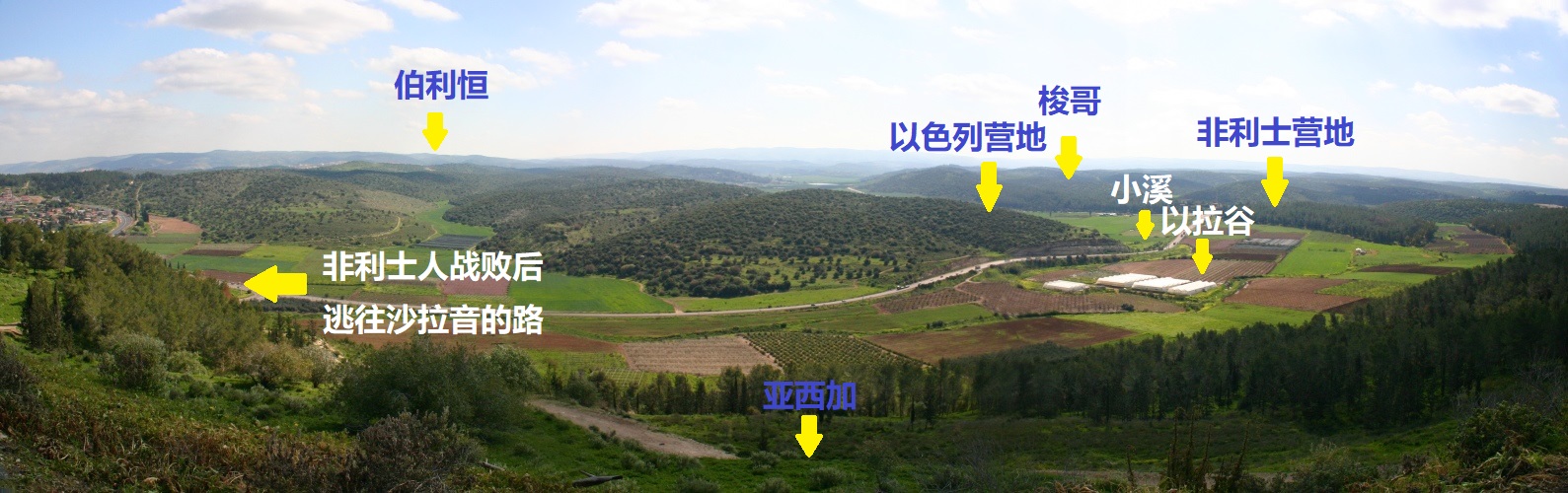 上图:从亚西加俯瞰以拉谷战场。